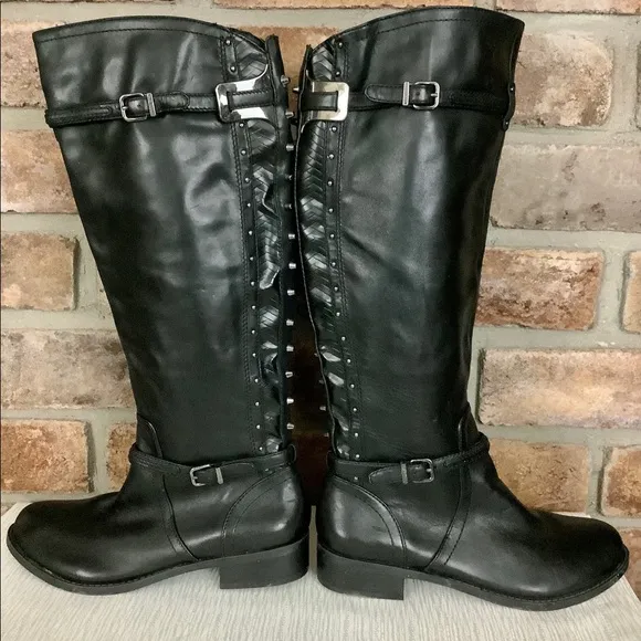 GIANNI BINI Studded Black Leather Boots SZ-6M
