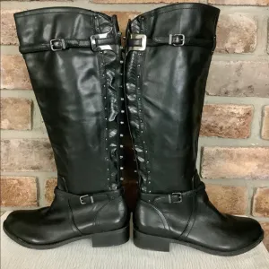 GIANNI BINI Studded Black Leather Boots SZ-6M