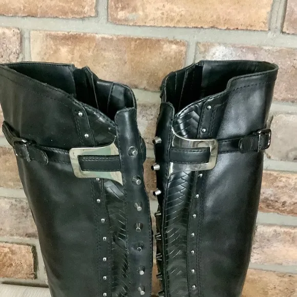 GIANNI BINI Studded Black Leather Boots SZ-6M