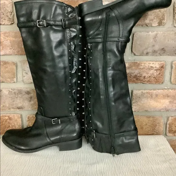 GIANNI BINI Studded Black Leather Boots SZ-6M