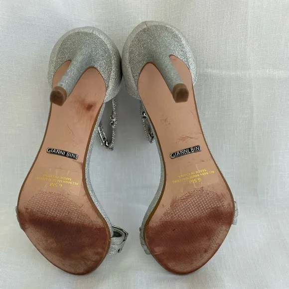 Gianni Bini Vivvia Rhinestone Chain Detail Ankle Strap High Heel Sandals.