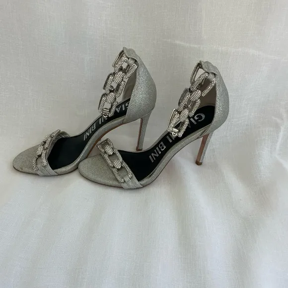 Gianni Bini Vivvia Rhinestone Chain Detail Ankle Strap High Heel Sandals.