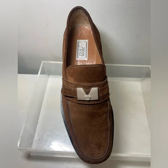 Gianni Versace Mens Suede Leather loafers logo medusa sz 8.5