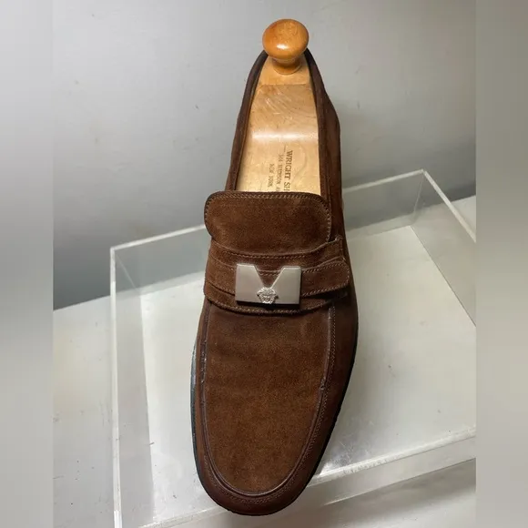 Gianni Versace Mens Suede Leather loafers logo medusa sz 8.5