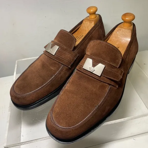 Gianni Versace Mens Suede Leather loafers logo medusa sz 8.5