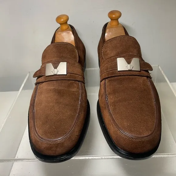 Gianni Versace Mens Suede Leather loafers logo medusa sz 8.5