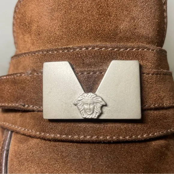 Gianni Versace Mens Suede Leather loafers logo medusa sz 8.5