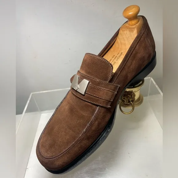 Gianni Versace Mens Suede Leather loafers logo medusa sz 8.5