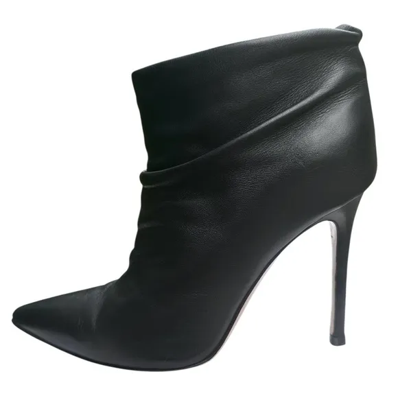 Gianvito Rossi Ankle Bootie Boots Ruched Black Leather Stiletto Heels Size 6 M
