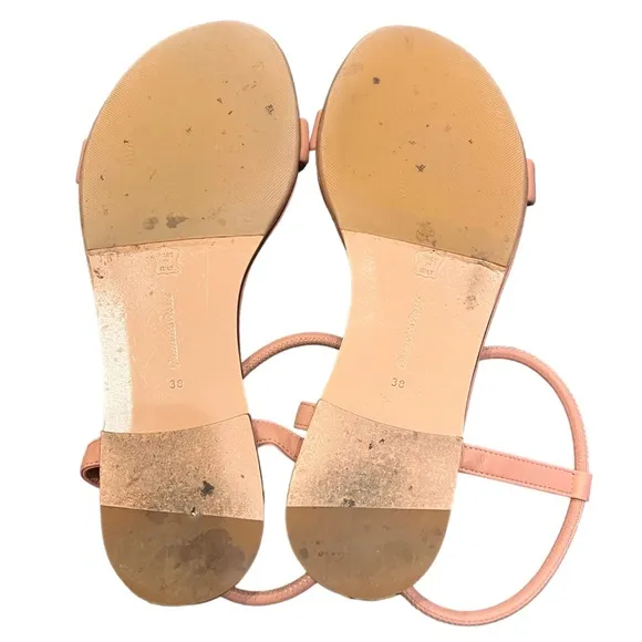 Gianvito Rossi Jaime Blush Pink Leather Flat Ankle Strap Sandals 38