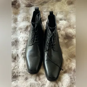 GIFENNSE  men's Black Leather Round Toe Lace Up Ankle Boots Sz 10.5