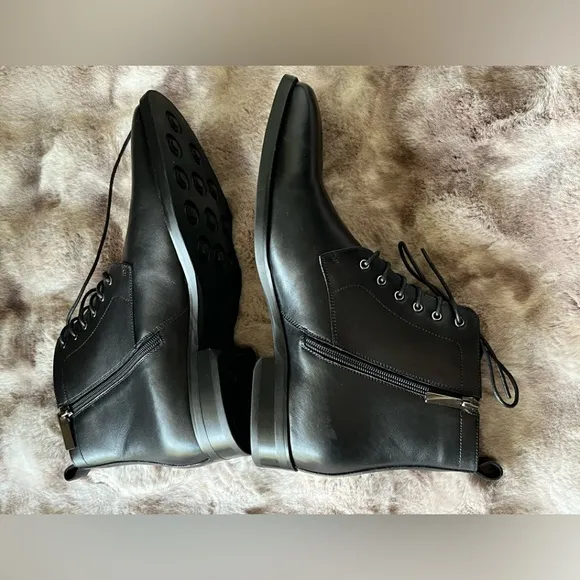 GIFENNSE  men's Black Leather Round Toe Lace Up Ankle Boots Sz 10.5