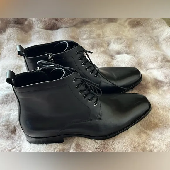 GIFENNSE  men's Black Leather Round Toe Lace Up Ankle Boots Sz 10.5
