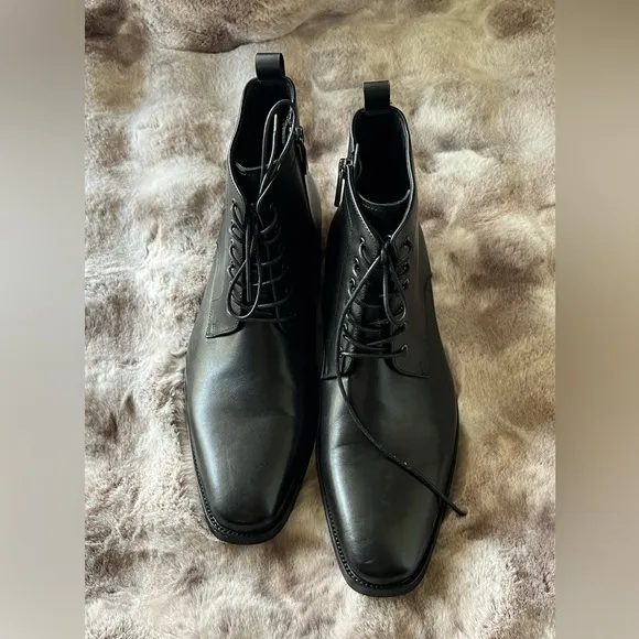 GIFENNSE  men's Black Leather Round Toe Lace Up Ankle Boots Sz 10.5