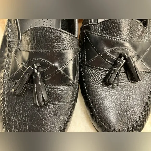 Giorgio Brutini Black Leather Stitch Tassel Loafers Handcrafted Size 11D