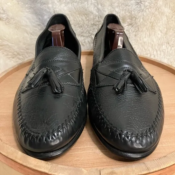 Giorgio Brutini Black Leather Stitch Tassel Loafers Handcrafted Size 11D