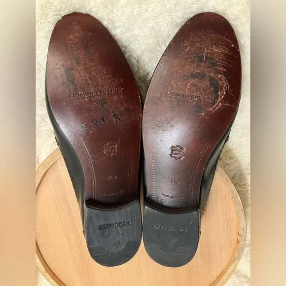 Giorgio Brutini Black Leather Stitch Tassel Loafers Handcrafted Size 11D