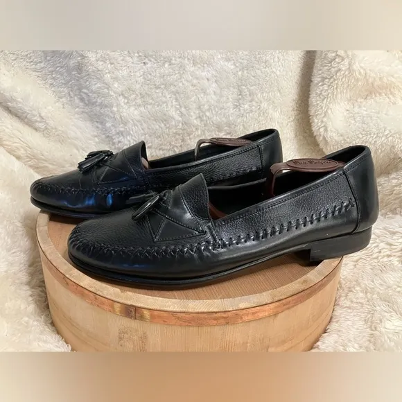 Giorgio Brutini Black Leather Stitch Tassel Loafers Handcrafted Size 11D