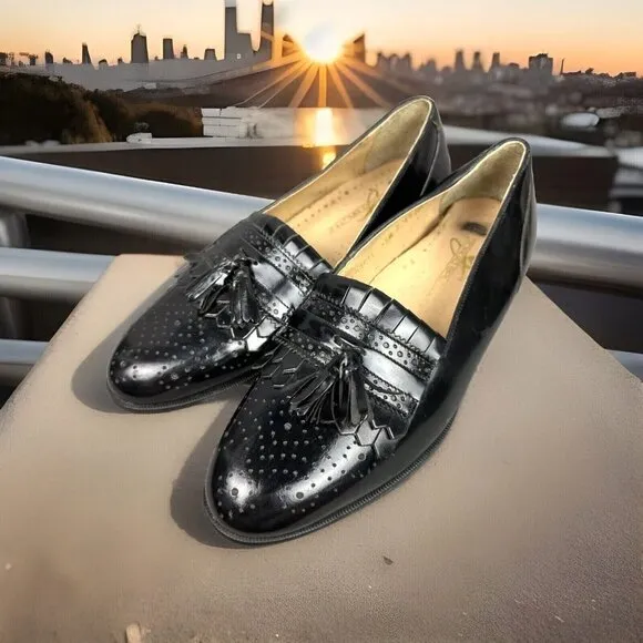 Giorgio Brutini Men's 7.5 M Black Tassel Kiltie Loafers Genuine Leather