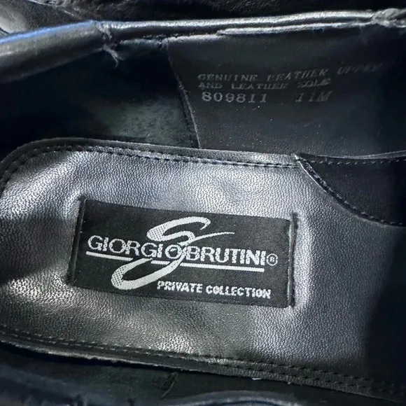 Giorgio Brutini Private Collection Black Leather Slip On Loafers 11 M ITALY
