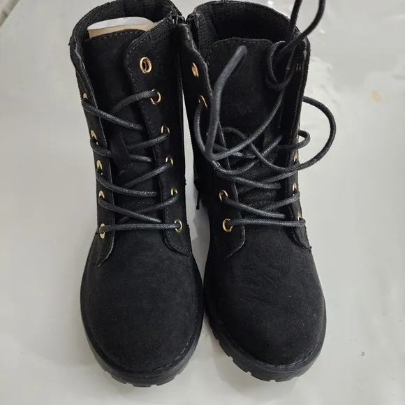 Girls Bejeweled Rainbow Colorful Studded Black Suede Boots Size 12 NEW