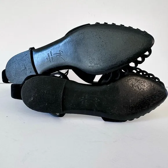 Giuseppe Zanotti Black Suede Sandals Flats Size 41