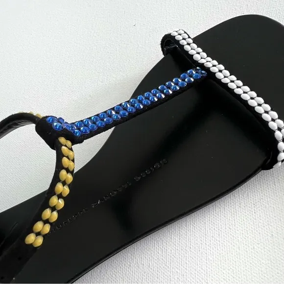 Giuseppe Zanotti Crystal Embellished T-Strap Flat Sandals Size 7.5
