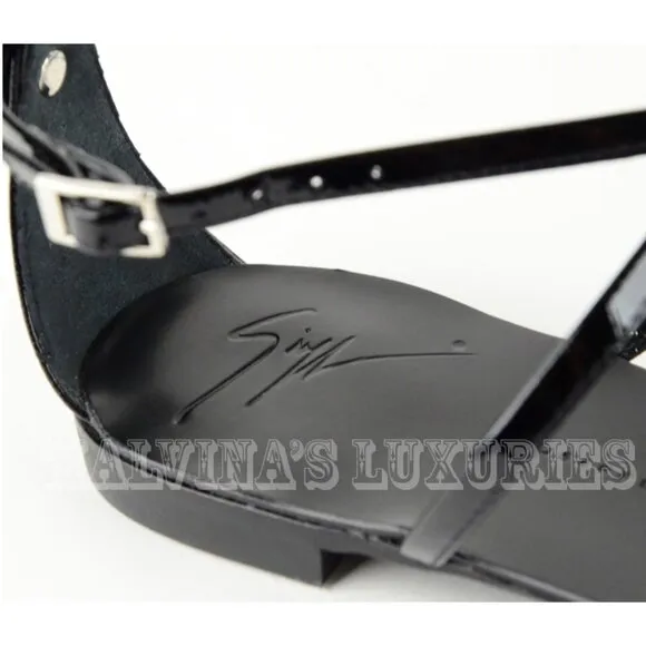 GIUSEPPE ZANOTTI SHOES CRYSTAL THONG SANDAL BLACK LEATHER sz 36 5.5