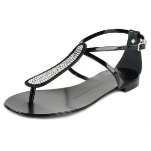GIUSEPPE ZANOTTI SHOES CRYSTAL THONG SANDAL BLACK LEATHER sz 36 5.5