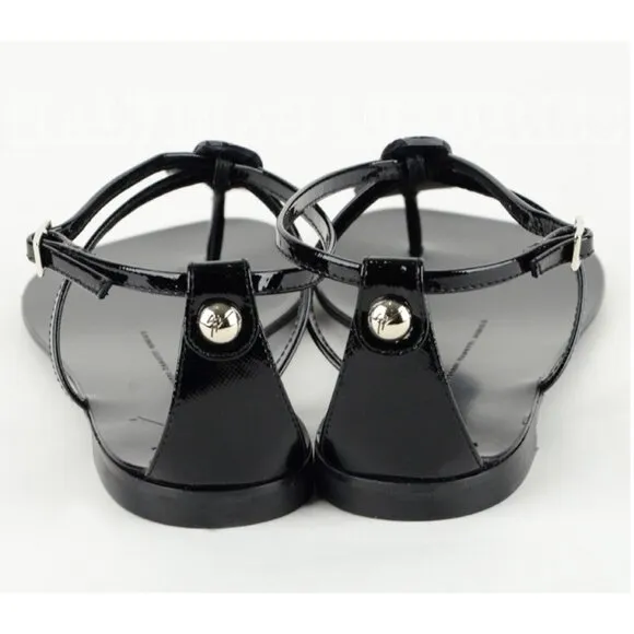 GIUSEPPE ZANOTTI SHOES CRYSTAL THONG SANDAL BLACK LEATHER sz 36 5.5