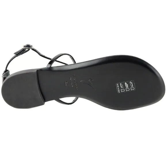 GIUSEPPE ZANOTTI SHOES CRYSTAL THONG SANDAL BLACK LEATHER sz 36 5.5