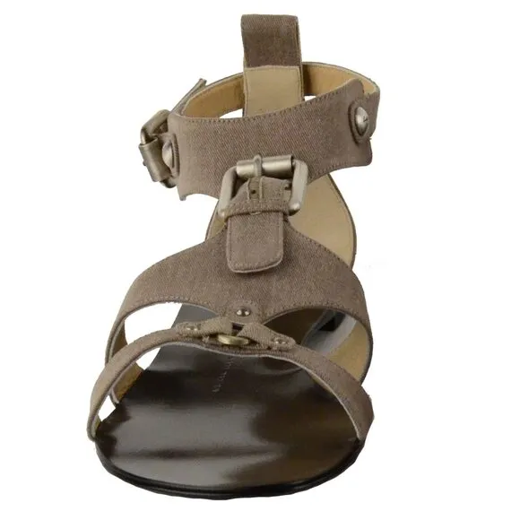 GIUSEPPE ZANOTTI SHOES FLAT FABRIC LEATHER GLADIATOR SANDALS