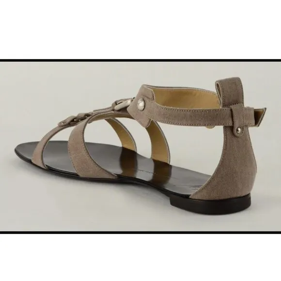 GIUSEPPE ZANOTTI SHOES FLAT FABRIC LEATHER GLADIATOR SANDALS