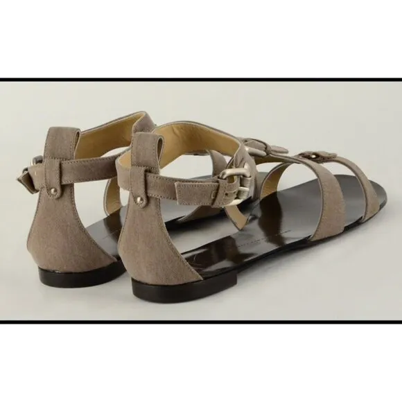 GIUSEPPE ZANOTTI SHOES FLAT FABRIC LEATHER GLADIATOR SANDALS