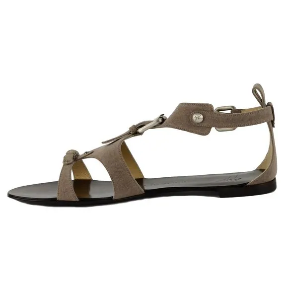 GIUSEPPE ZANOTTI SHOES FLAT FABRIC LEATHER GLADIATOR SANDALS