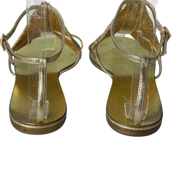 Giuseppe Zanotti Spipiott Flat Sandal Swarovski Crystal Gold Size 8.5 (38.5)