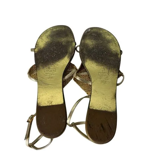 Giuseppe Zanotti Spipiott Flat Sandal Swarovski Crystal Gold Size 8.5 (38.5)