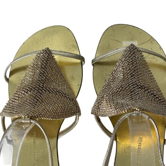 Giuseppe Zanotti Spipiott Flat Sandal Swarovski Crystal Gold Size 8.5 (38.5)