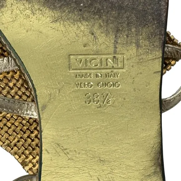 Giuseppe Zanotti Spipiott Flat Sandal Swarovski Crystal Gold Size 8.5 (38.5)