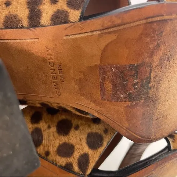 Givenchy Paris Tan Leopard Print Calf Hair High Heel City Sandals