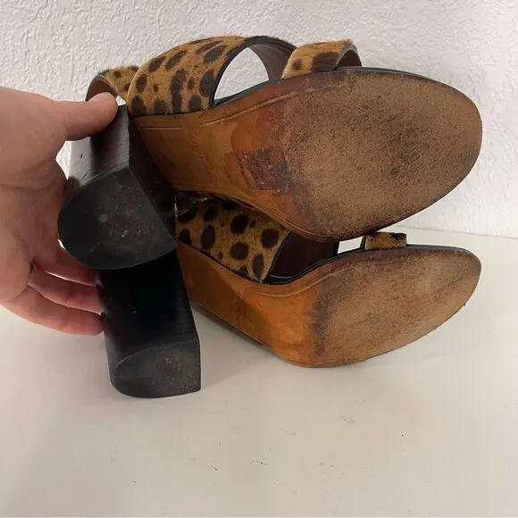 Givenchy Paris Tan Leopard Print Calf Hair High Heel City Sandals