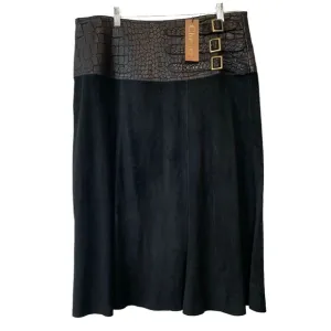Glen Arthur for D. Chester Suede and Leather Skirt Buckle Flare Sz 10 Gothic NWT