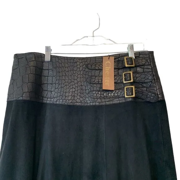 Glen Arthur for D. Chester Suede and Leather Skirt Buckle Flare Sz 10 Gothic NWT