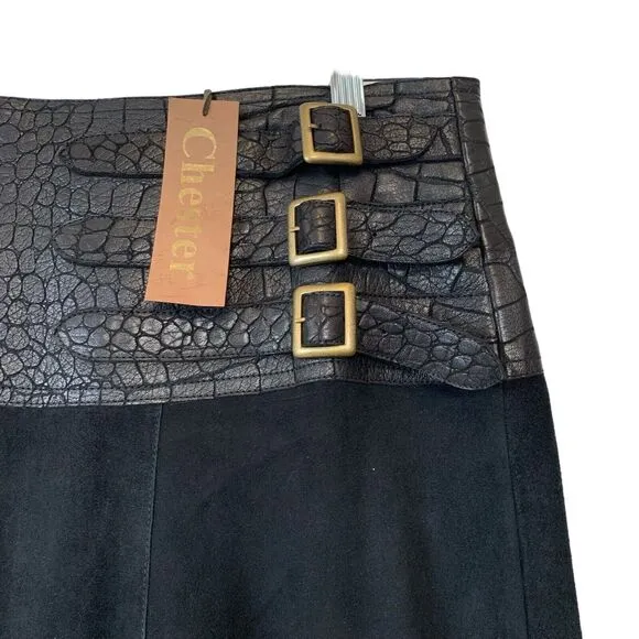 Glen Arthur for D. Chester Suede and Leather Skirt Buckle Flare Sz 10 Gothic NWT