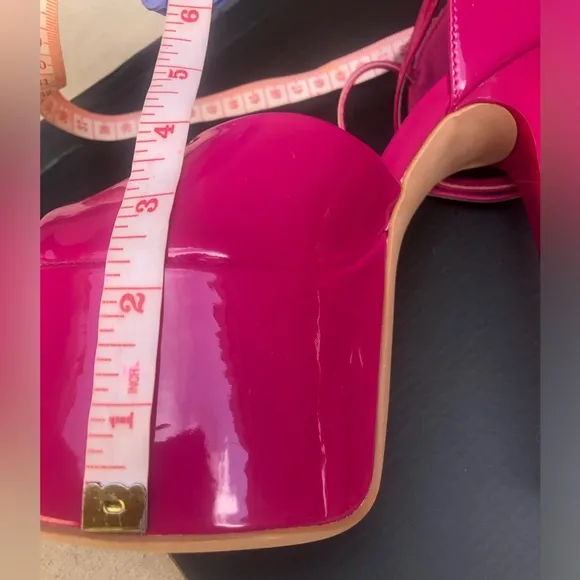 Glossy Pink Platform Stiletto Sandals platform ankles wrapped.straps.