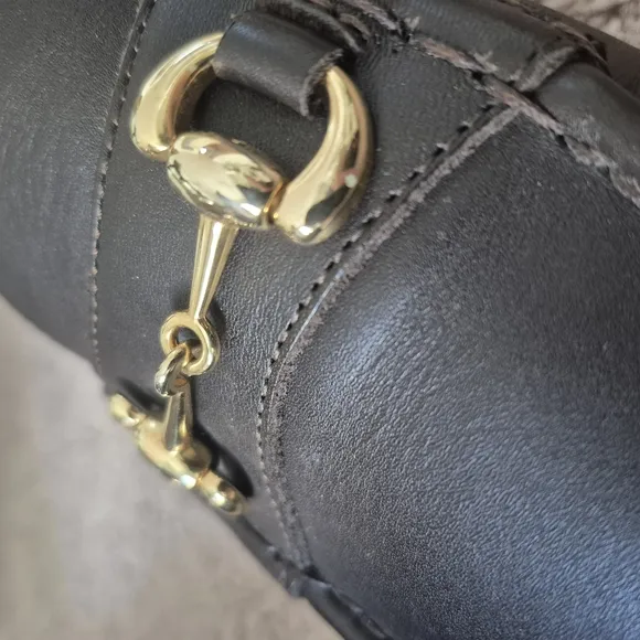 Gold and Black Loafers with Horsebit Detail