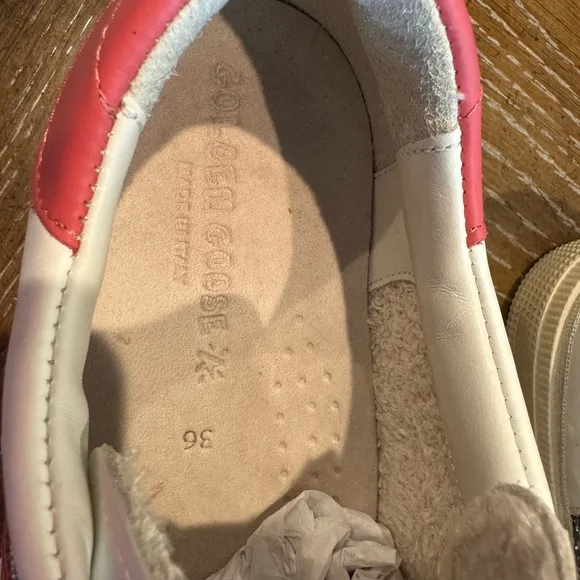 Golden Goose dark pink and white sneakers