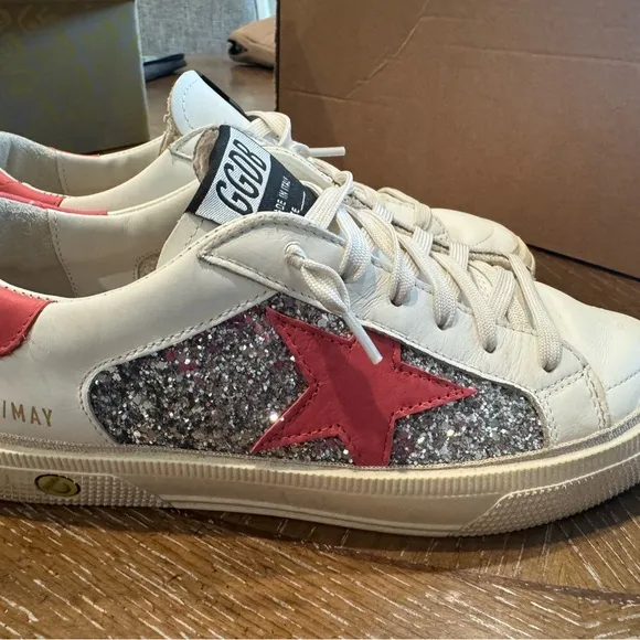 Golden Goose dark pink and white sneakers