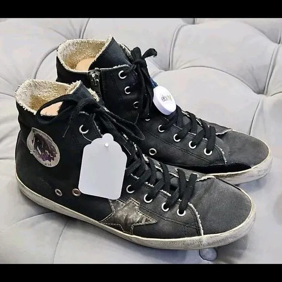 GOLDEN GOOSE GGDB FRANCY Rap Black Canvas Womens Athletic Sneakers Shoes 41 10