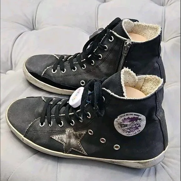 GOLDEN GOOSE GGDB FRANCY Rap Black Canvas Womens Athletic Sneakers Shoes 41 10